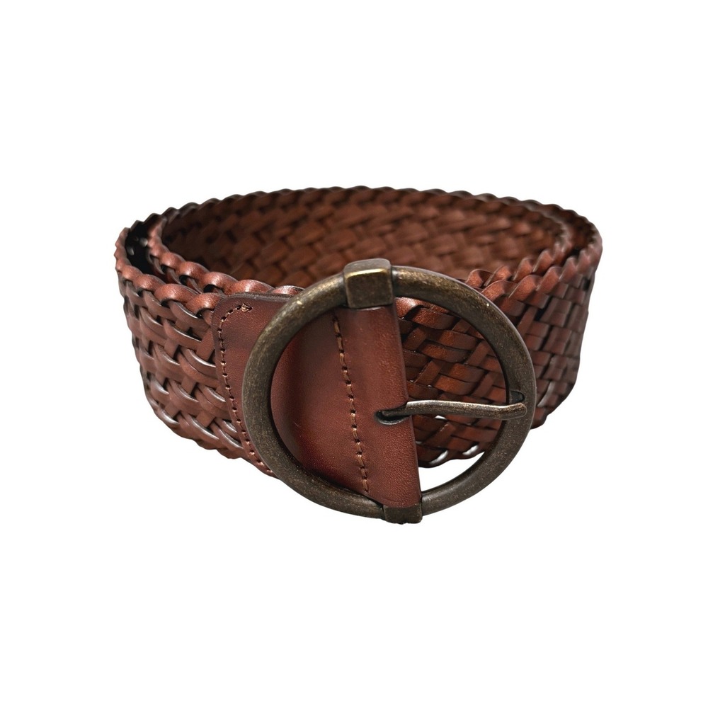Banana Republic Braided Belt Womens M Cognac Brown Leather Blend Wide Woven Boho
